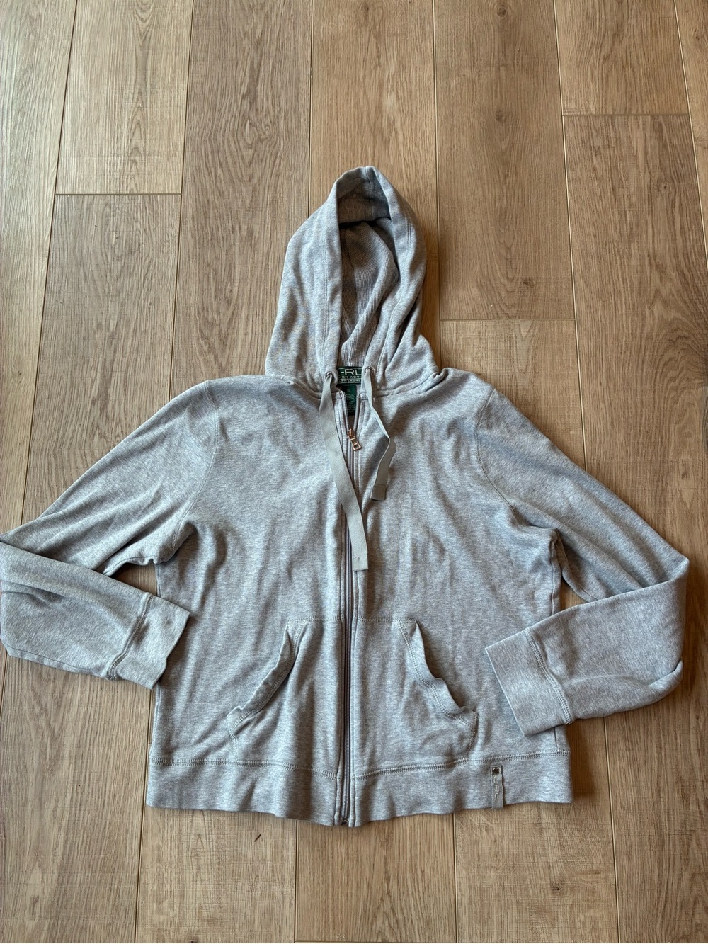 Polo Ralph Lauren Light Gray Zip-Up Hooded Jacket lightweight Cropped XL cotton